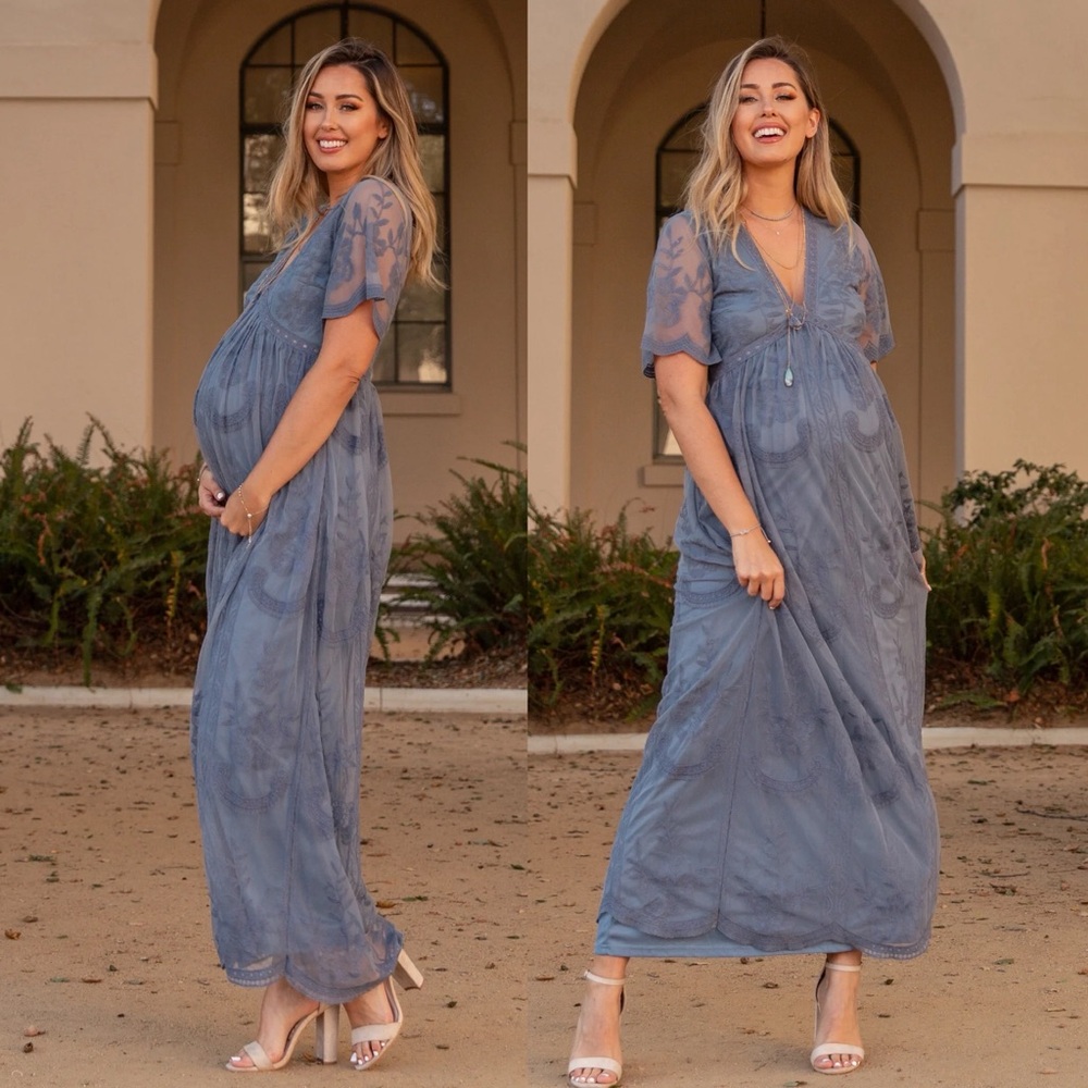 Pinkblush Blue Lace Maxi Maternity Dress